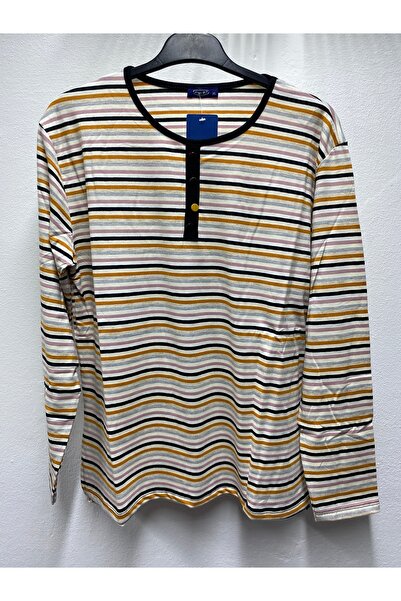 pnr بلوزة طويلة الأكمام من القطن الممشط بتفاصيل أزرار مخططة