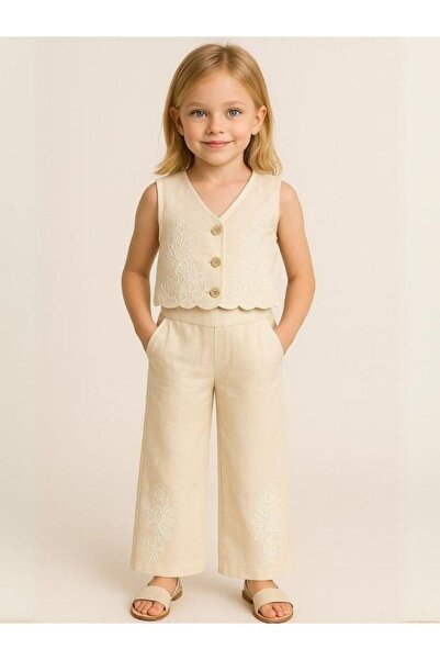 Zekids Girl's Linen Vest Pants Set