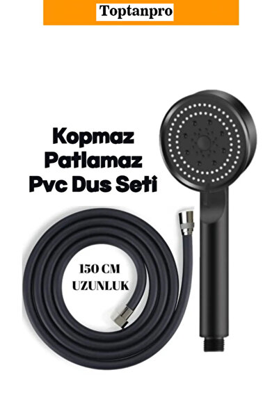 Toptanpro 5 Fonksiyonlu Mat Siyah Duş Başlığı Seti, Kocvizyon Mat Siyah Duş B...