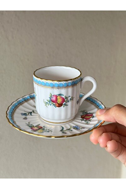 SPODE British Trapnell Sprays Fruit Pattern Antique Porcelain Gold Gilt Turkish Coffee Cup