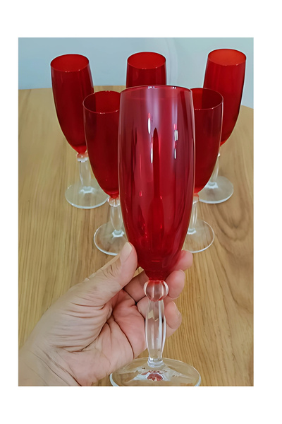Paşabahçe Red Soft Drink Glass Coffee Side 6-Piece Water Glass Set
