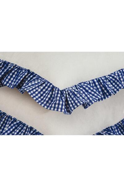 Erba kreasyon Ruffled Pillow Case 100% Cotton Linen Gingham Ruffle Detail 50X70
