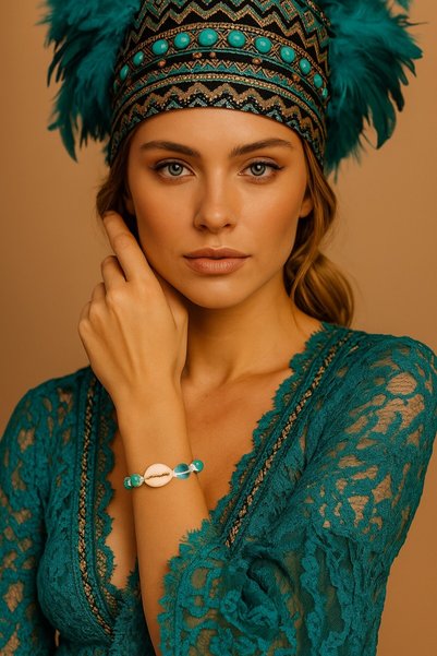 puffydik Turquoise Stone Seashell Macrame Bracelet – Handmade Adjustable