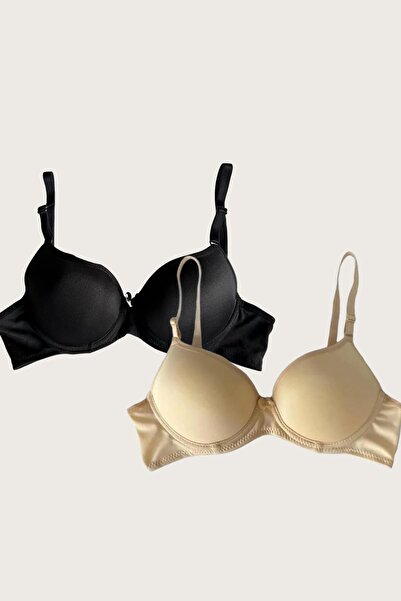 CHI'LA Collection Skin-Black 2-Piece Micro Fabric Hollow Underwire Daily Non-...