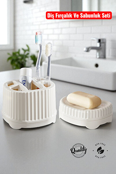 MUF HOME Banyo Seti Diş Fırçası Diş Macunu Set Üstü Diş Fırçalık ve Sabunluk ...