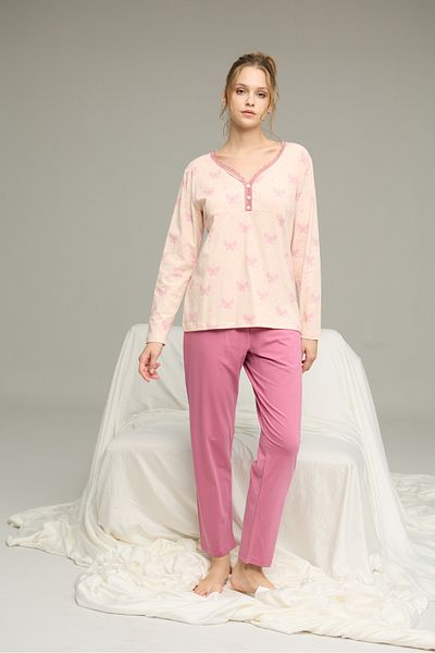 Siyah İnci Salmon Pattern Knitted Cotton Pajamas Suit25240261