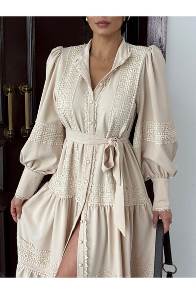 ELEWOMEN elegantwomen Kadınlar için dantel detaylı, düğmeli, , bol kesim, yaz...