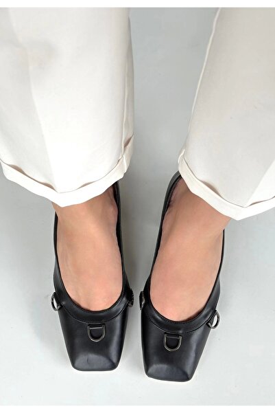 kuzenler store Cande Black Skin Heeled Shoes