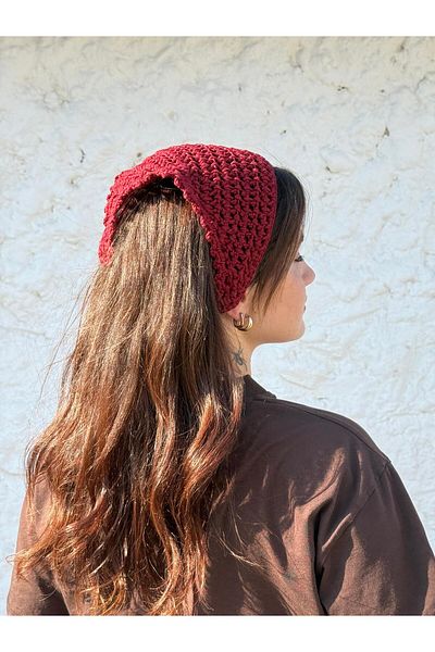 MELUSH Burgundy Colored Mesh Model Handmade Knitted Bandana