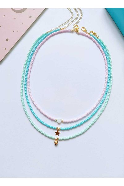 REN AKSESUAR Sand Beaded Necklace Set 3 Pieces