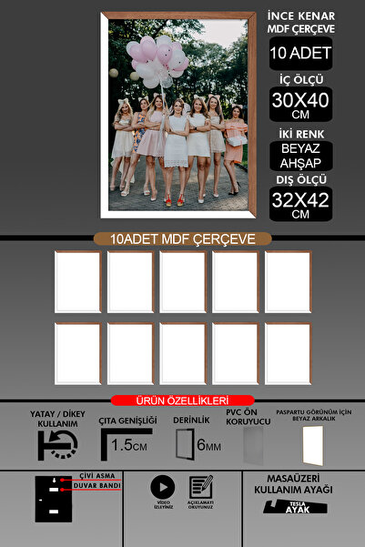 Bytwo 10 komada okvira 30x40 - tanki letvičasti A3 okvir - 2 boje belo drvo -...