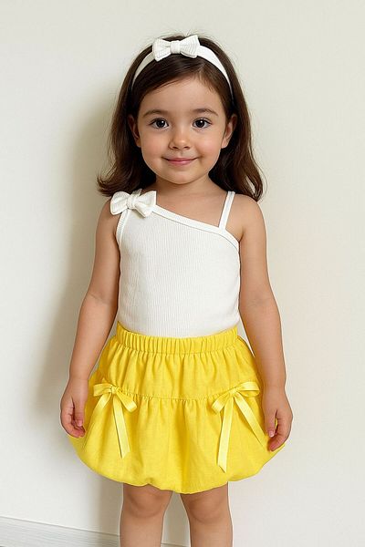 TREND NATURAL Girl's Bow Badi Balloon Skirt Set Pink Blue Yellow