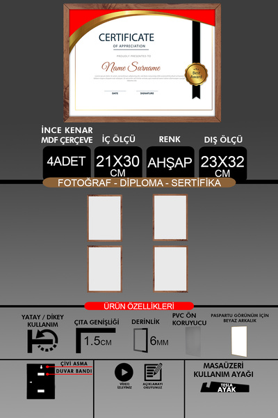 Bytwo 4 komada okvira 21x30 - Tanki letvičasti A4 okvir - Drveni okvir - Okvi...