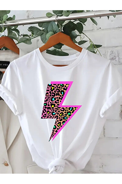l'eivor Дамска памучна тениска с принт на леопард и мълния