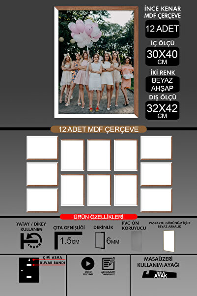 Bytwo 12 komada okvira 30x40 - tanki letvičasti A3 okvir - 2 boje belo drvo -...