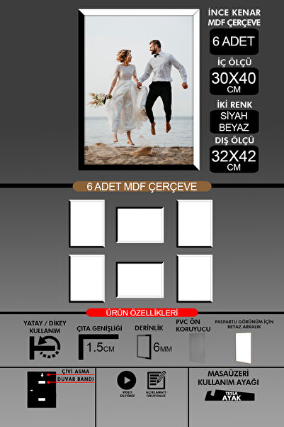 Bytwo 6 komada okvira 30x40 - A3 okvir sa tankim letvicama - 2 boje crna i be...