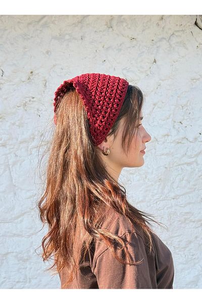 MELUSH Burgundy Colored Mesh Model Handmade Knitted Bandana