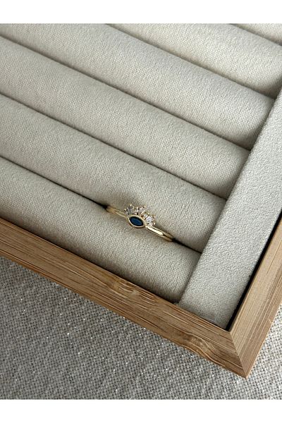 ringbox خاتم العين باللون الأزرق الداكن مع حجر الباجيت