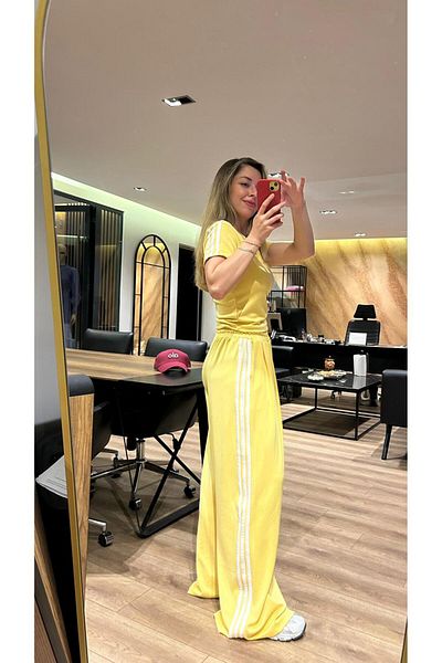 QBZ Stripe Detail Crop Tee Shirt Wide Leg Modal Suit
