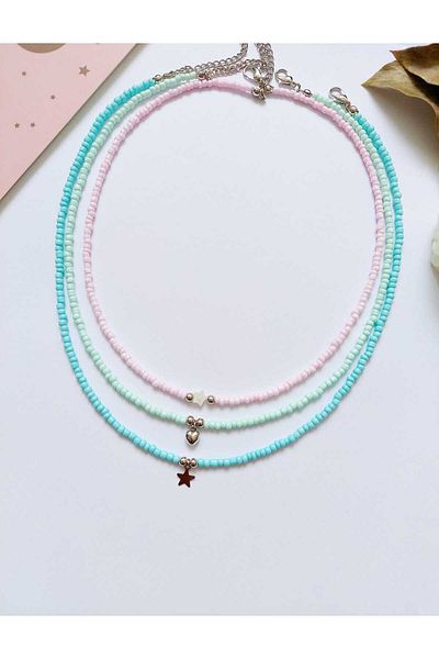 REN AKSESUAR Sand Beaded Necklace Set 3 Pieces