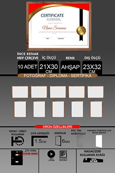 Bytwo 10 komada okvira 21x30 - A4 okvir sa tankim letvicama - Drveni okvir - ...