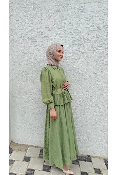 BURKAY Double Suit with Flywheel Detail and Buttons - Elegant & Stylish Hijab Combination