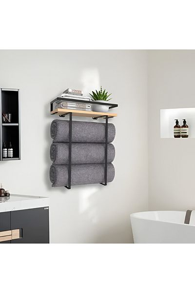 ETÜCCAR Bathroom Shelf Towel Holder Decorative Bathroom Organizer Multipurpose Soap Holder Shelf Wood + Metal