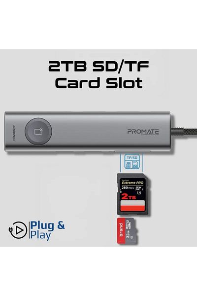 Promate 4K@60Hz Multi-Function High Speed USB-C Hub with Screen Privacy Button
