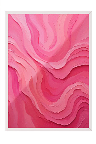 Zestia Tablou înrămat alb, Artă abstractă cu valuri roz, Poster decorativ pen...