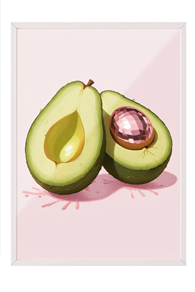 Zestia Tablou înrămat alb, stil realist cu avocado tăiat, poster decorativ pe...