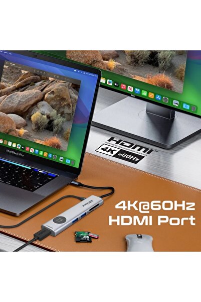 Promate 4K@60Hz Multi-Function High Speed USB-C Hub with Screen Privacy Button