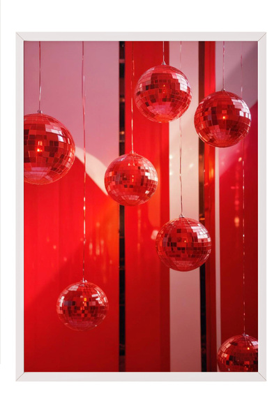 Zestia Πίνακας με λευκό πλαίσιο, Αφηρημένο σχέδιο με κόκκινες γυάλινες σφαίρε...