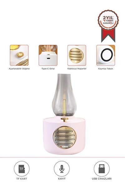 Torima D53 Pembe Vintage Gaz Lambası Taşınabilir Bluetooth Speaker Ayarlanabilir Işıklı USB Şarjlı