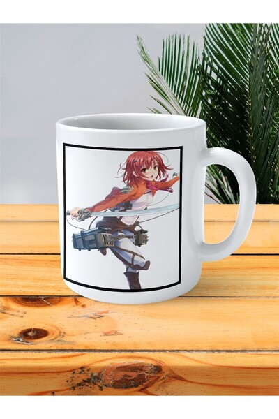 ART HEDİYE Shingeki no Kyojin Attack on Titan كوب مطبوع ميكوتو ميساكا أحمر