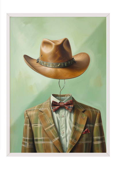 Zestia Πίνακας με λευκό πλαίσιο, Πορτρέτο καουμπόη με καπέλο, Διακόσμηση γραφ...