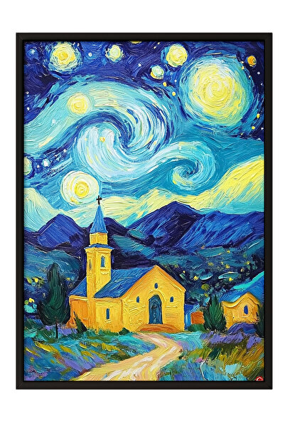 Zestia Tablou înrămat negru, Van Gogh Starry Night Village Interpretation, Po...