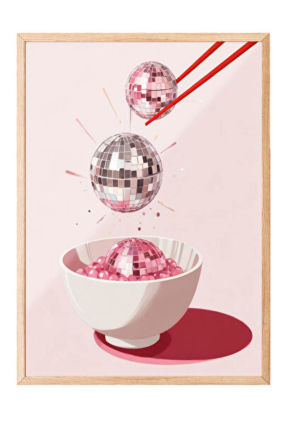 Zestia Tablou cu ramă din lemn, cupe duble pentru desert – model cu înghețată...