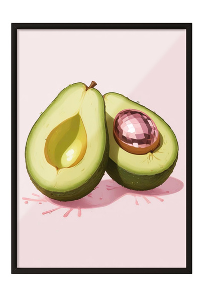 Zestia Tablou înrămat negru, stil realist cu avocado tăiat, poster decorativ ...