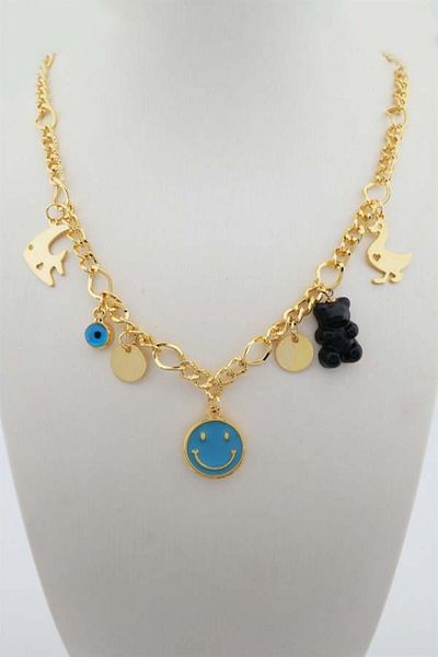 By Zeyna Aksesuar Women's Special Design Black Color Mixed Figure Evil Eye Necklace