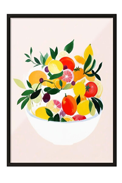 Zestia Tablou cu ramă neagră, Ilustrație cu salată de fructe, Poster decorati...