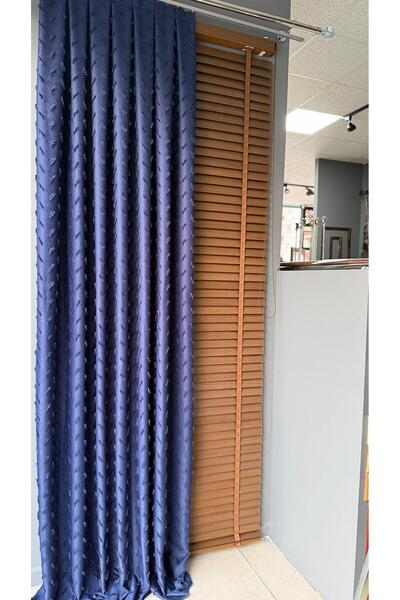 DİLETTO Linen Textured Tasseled Navy Blue Panel Background Curtain Luxury Single Wing 1/3 Tight Pleated