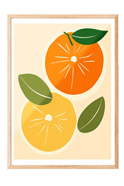 Zestia Tablou cu ramă din lemn, ilustrație portocalie cu lămâie, poster decor...