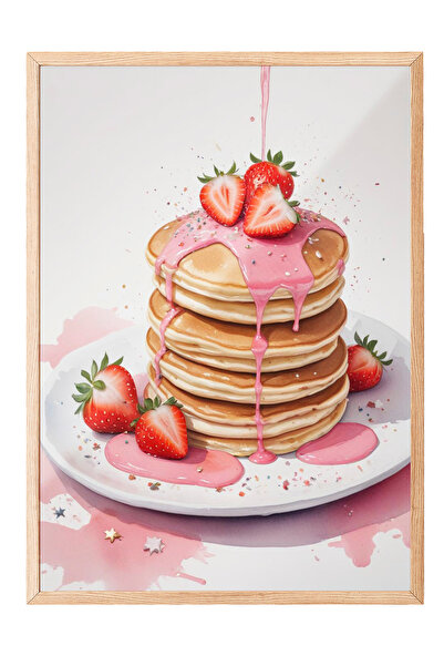 Zestia Tablou cu ramă din lemn, Cireșe pe clătite – Stil adorabil, Poster dec...