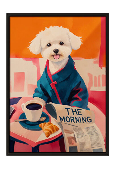 Zestia Tablou înrămat negru, Portret de câine în costum, Poster decorativ pen...