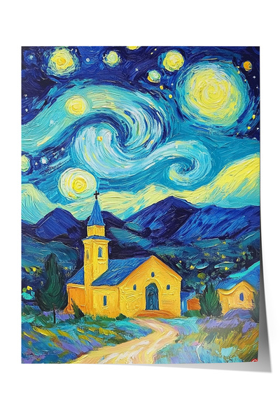 Zestia Poster fără ramă, Van Gogh Starry Night Village Commentary, Poster dec...