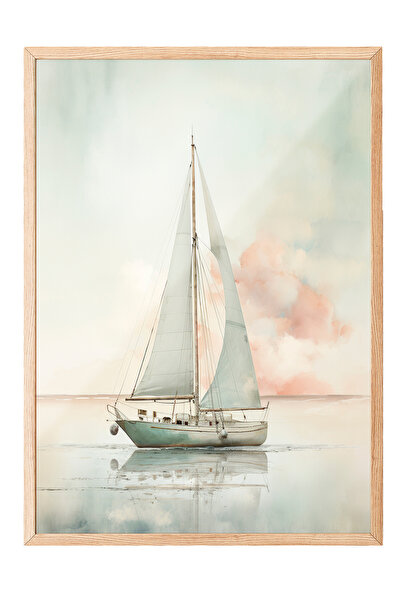 Zestia Tablou cu ramă din lemn, barcă cu pânze în tonuri pastelate, poster de...