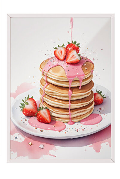 Zestia Tablou cu ramă albă, cireșe pe clătite – Stil adorabil, Poster decorat...