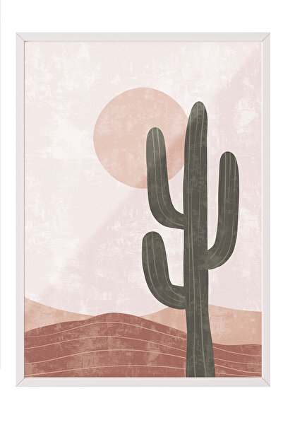 Zestia Tablou cu ramă albă, Ilustrație minimalistă cu cactus în deșert, Poste...