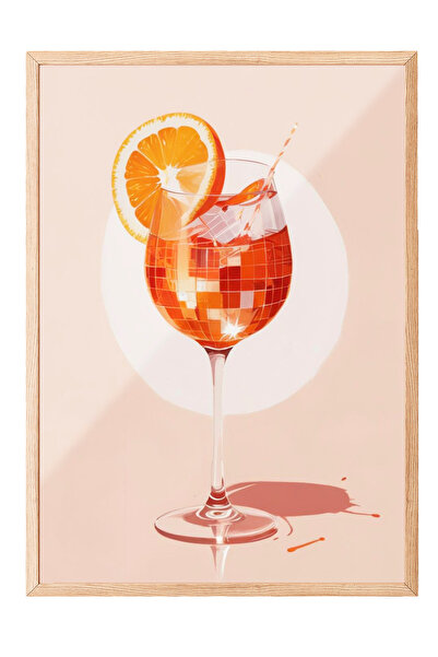 Zestia Tablou cu ramă din lemn, ilustrație de vară cu pahar de limonadă, post...