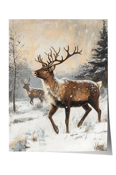 Zestia Poster fără ramă, stil pictură în ulei cu cerb și pădure, poster decor...